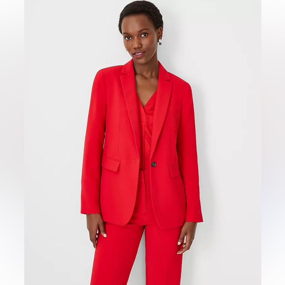 NEW $198 Sold OUT Ann Taylor Red Long Knotch Blazer women size 16 p